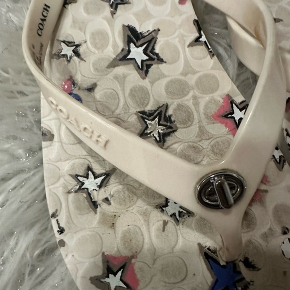 Coach Cream and Blue Star Sandals beach 🏖️ 🏝️ ☀️ Sz 10 - Picture 3 of 6